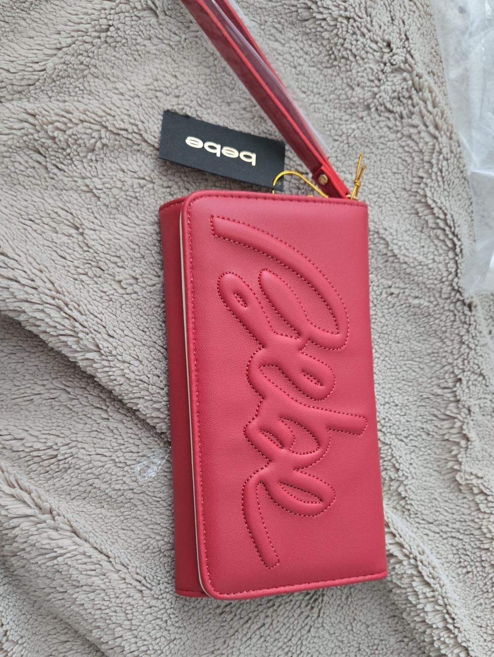 bebe Pink Quilted Logo Wristlet Wallet